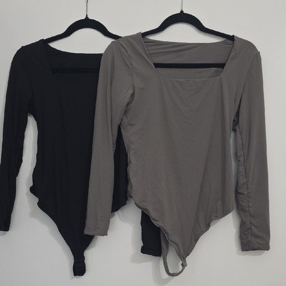 Elegant Black and Gray Long Sleeve Bodysuit